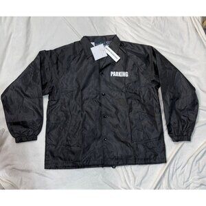 NWT Paradise Point "PARKING" Black Nylon Windbreaker Jacket Mens Size M